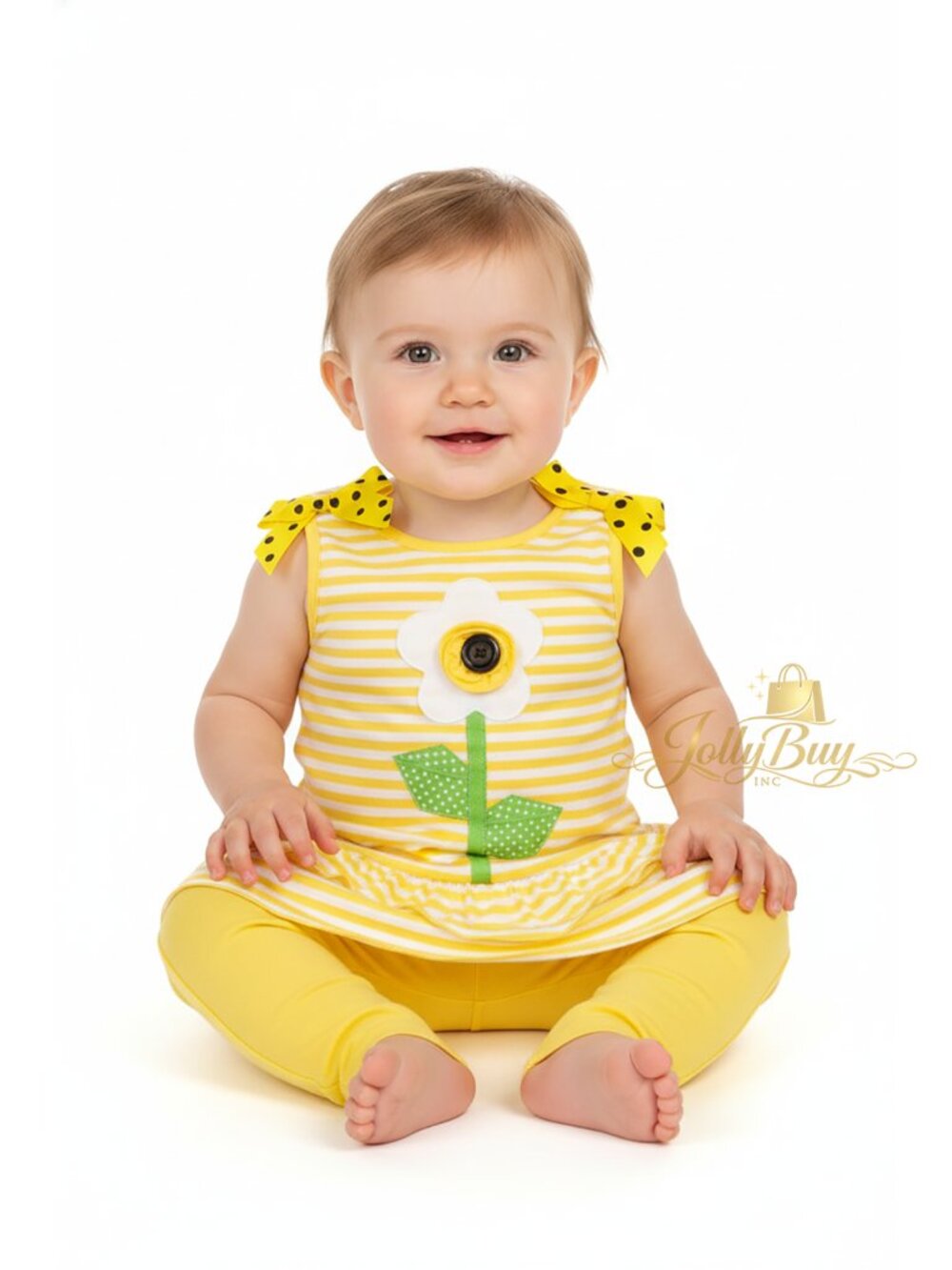 Good Lad 2-Piece Baby Girl Set Flounce Sleeveless Dress & Knit Legging Sunflower